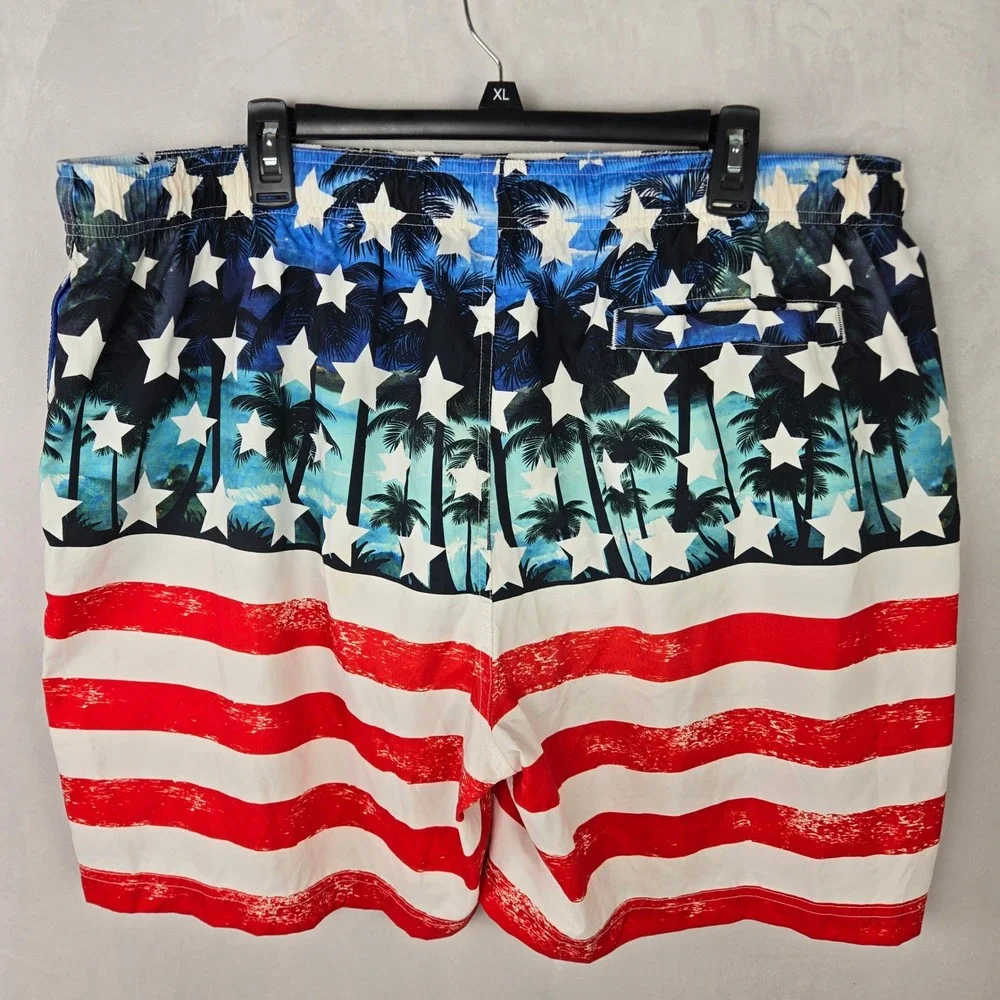 Reel‎ Legends Men's XXL Swim Trunks USA American Stars Stripes Palm Trees